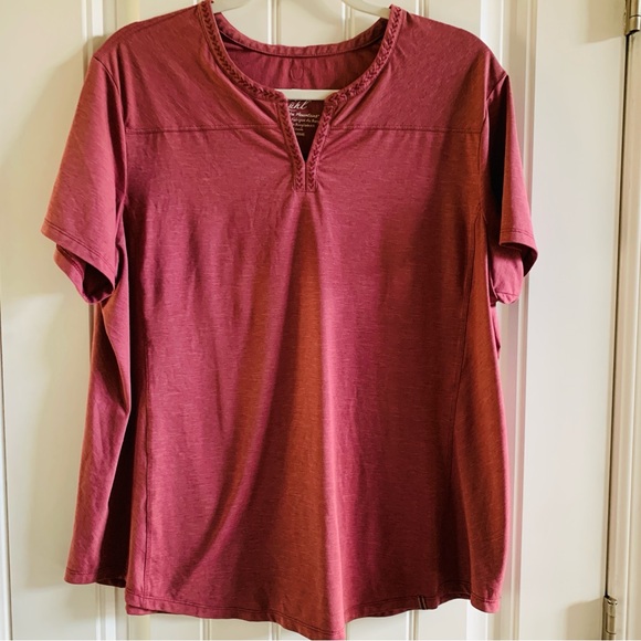Kuhl Womens Short Sleeve V Neck Heather Mauve Embroidered Neck Tshirt | XL - Picture 1 of 10